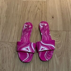 Larroude Pink Swirl Slide Sandals